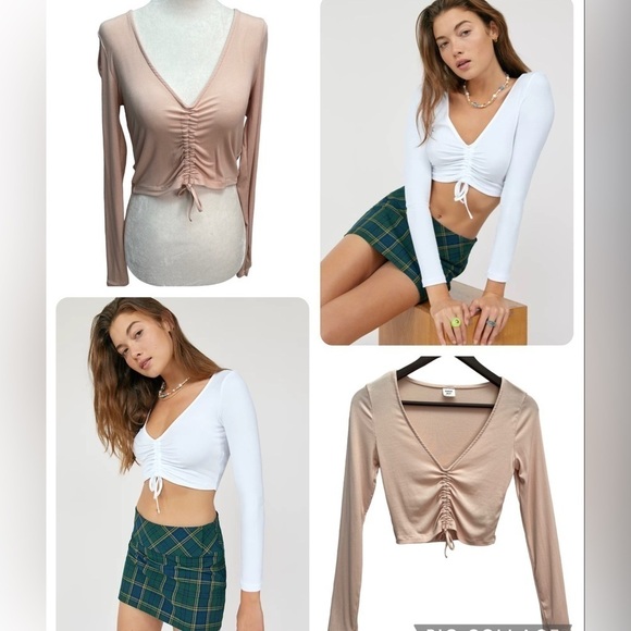 Aritzia Tops - Aritzia Vida Cropped V-Neck Long Sleeve Top Size S